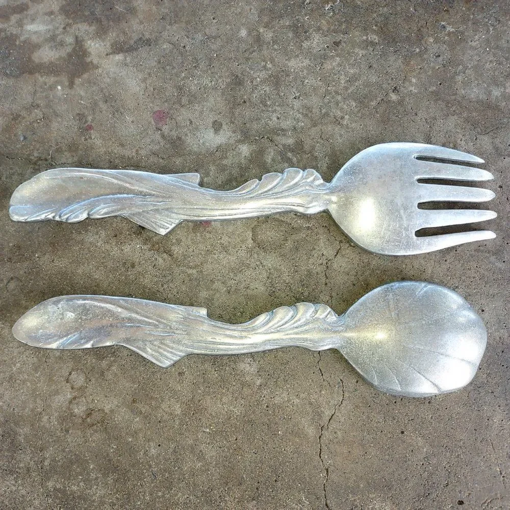 Vintage Pewter Salad Fork and Spoon Fish Handles